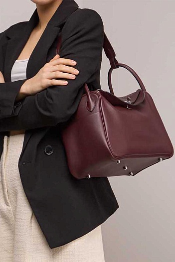 Женская кожаная сумка Hermes Lindy Premium 26x18x13 см - Burgundy   