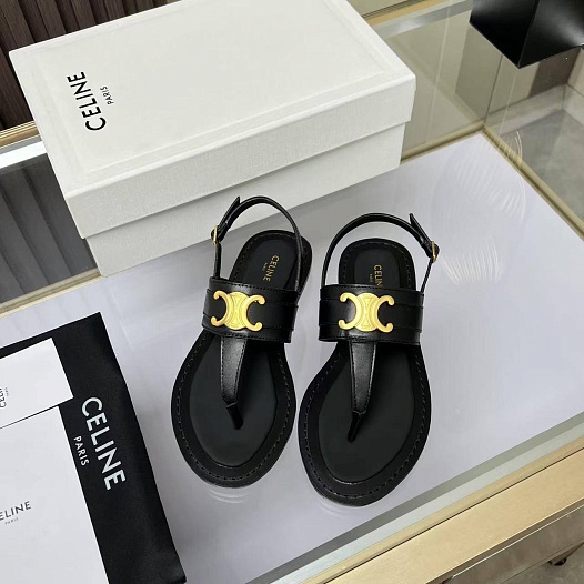 Женские кожаные сандалии Celine Premium - Black   