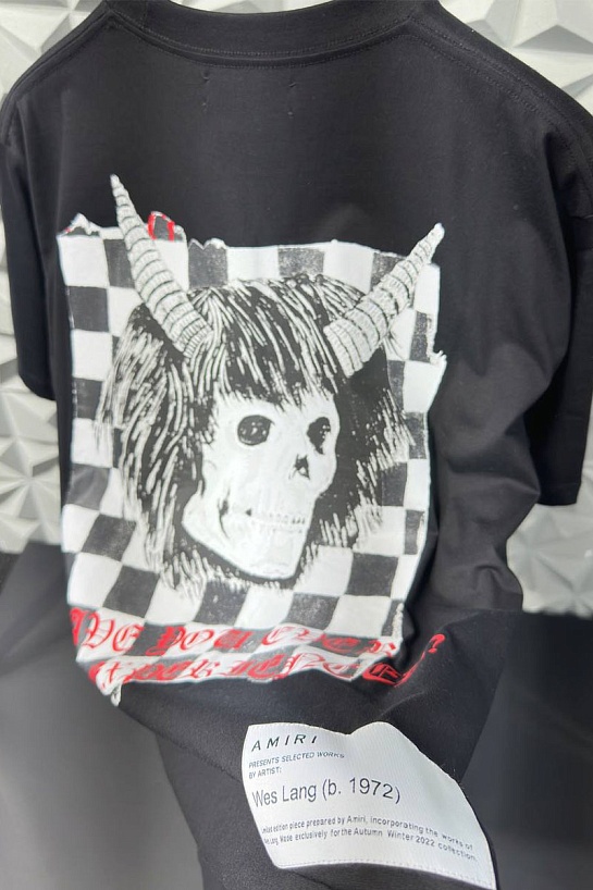 Белая оверсайз футболка Amiri x Wes Lang Checker Skull