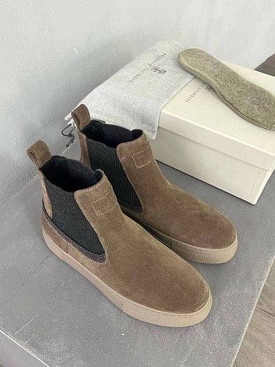 Женские замшевые ботинки Brunello Cucinelli Premium - Brown   