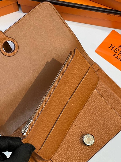 Кожаный кошелёк Hermes Dogon Duo - Brown 19.5x12 см   