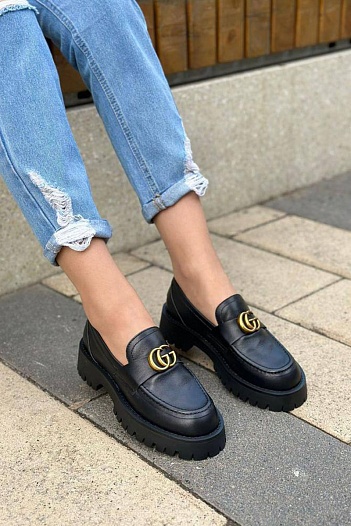 Женские кожаные лоферы Gucci Horsebit - Black   