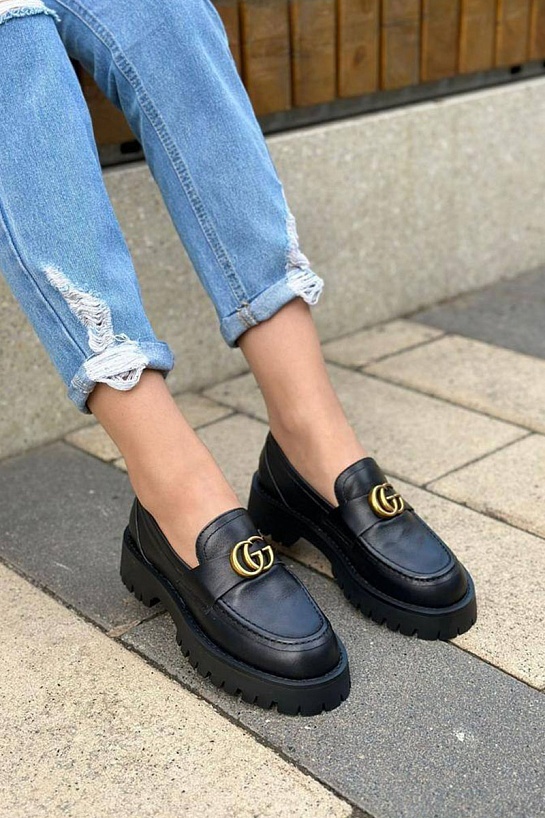 Женские кожаные лоферы Gucci Horsebit - Black