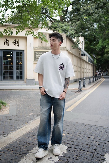 Белая оверсайз футболка Chrome Hearts Premium   