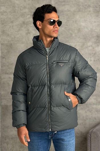 Мужской пуховик Prada logo-plaque - Grey   