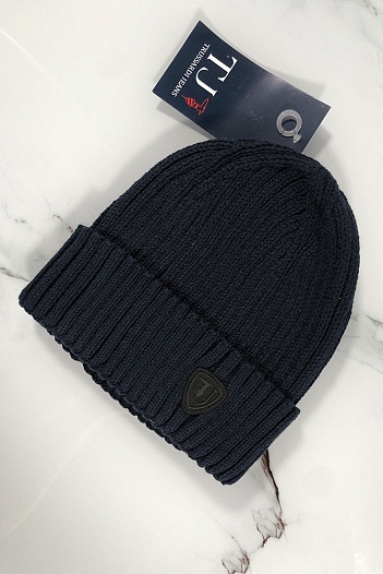 Мужская тёмно-синяя шапка Trussardi Jeans logo-patch   