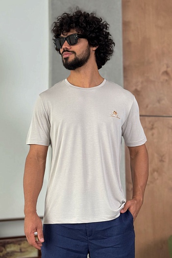 Мужская серая футболка Loro Piana logo-embroidered   