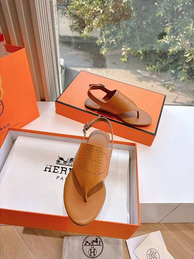 Женские кожаные сандалии Hermes Premium - Brown   