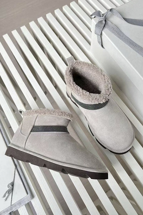Женские замшевые угги с мехом Brunello Cucinelli Premium - Grey
