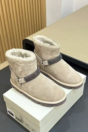 Женские замшевые угги с мехом Brunello Cucinelli Monili Premium   