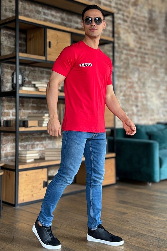 Мужская красная футболка Hugo Boss logo print