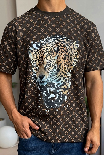 Коричневая оверсайз футболка Louis Vuitton Monogram All-over Tiger   