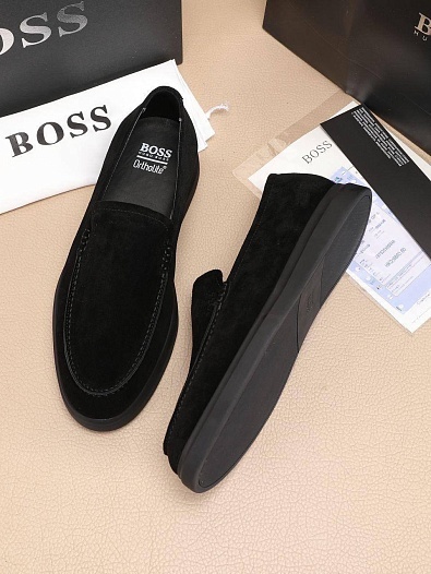 Замшевые лоферы Hugo Boss embossed logo - Black   