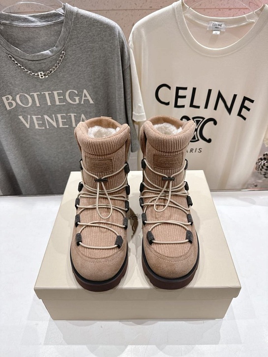Женские ботинки с мехом Brunello Cucinelli premium - Beige