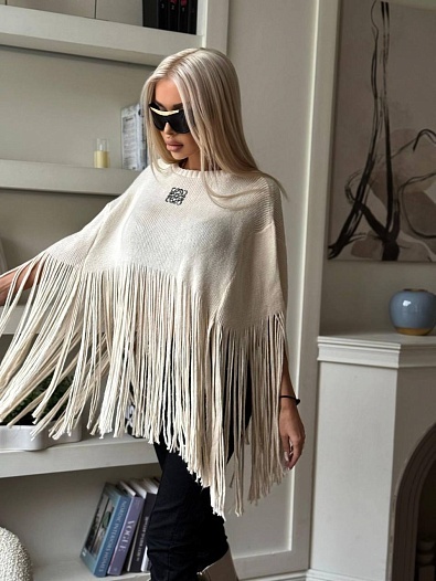 Женское шерстяное пончо Loewe premium - White   