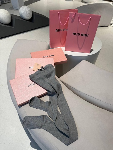 Женские кашемировые колготы MIU MIU серого цвета   
