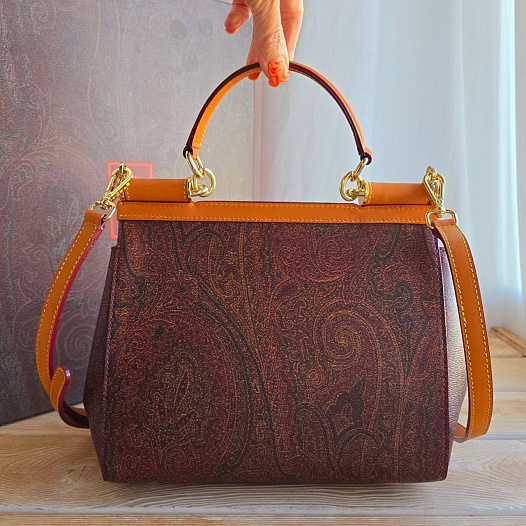 Кожаная сумка Etro с узором пейсли 25x20 см   
