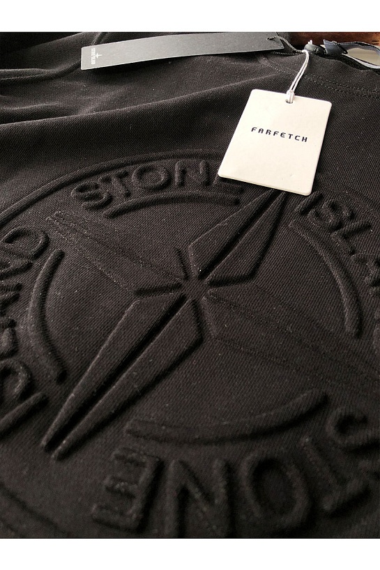 Мужской чёрный свитшот Stone Island с патчем на плече embossed logo