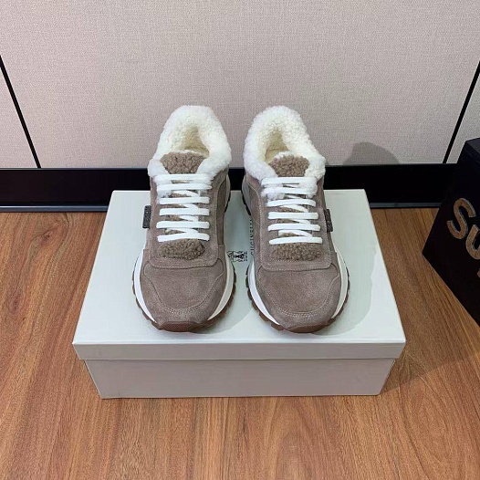 Женские замшевые кроссовки с мехом Brunello Cucinelli premium   