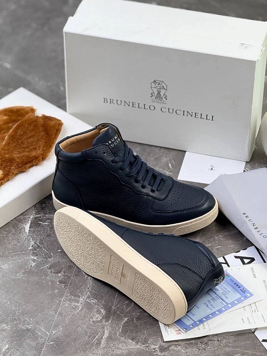 Кожаные кроссовки с меховой стелькой Brunello Cucinelli