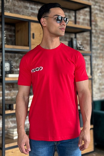 Мужская красная футболка Hugo Boss logo print   