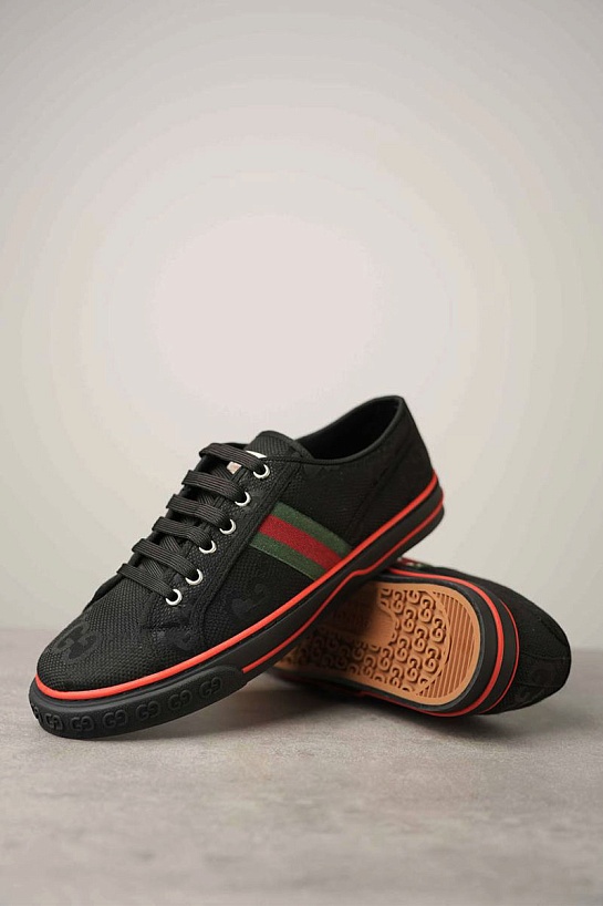 Мужские чёрные кроссовки Gucci GG Monogram