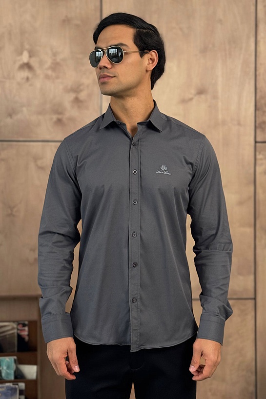Мужская серая рубашка Loro Piana logo-embroidered