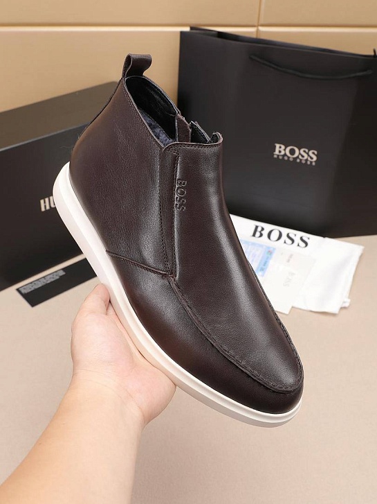 Кожаные лоферы с мехом Hugo Boss high-top - Brown