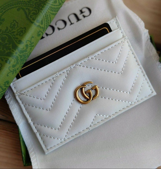 Кожаный чёрный кардхолдер Gucci GG logo-plaque 10x7 см - White