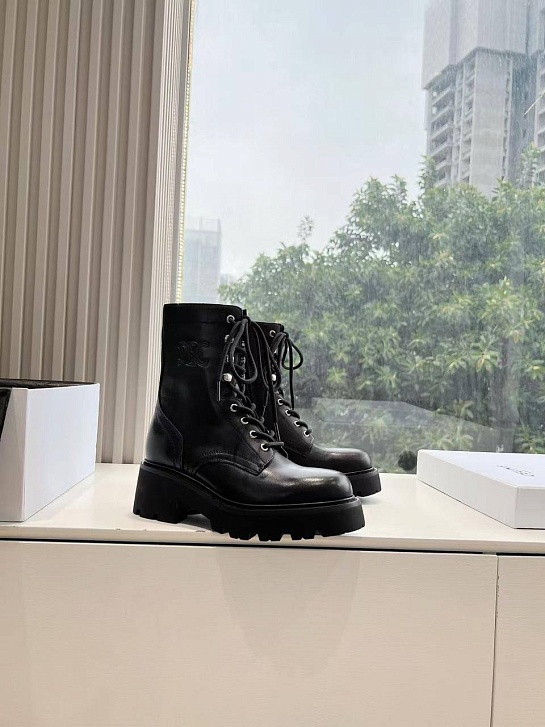 Женские кожаные ботинки Celine Premium - Black