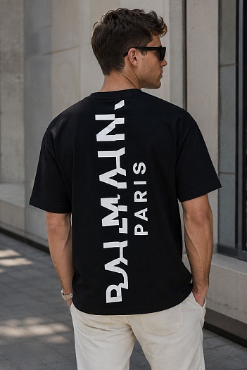 Футболка чёрного цвета Balmain Paris logo-print   