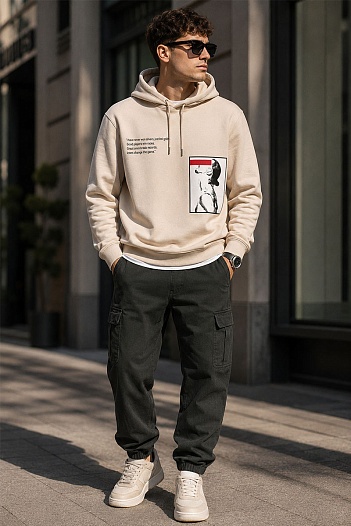 Утеплённое худи на флисе Dsquared2 x Ibrahimovic "ICON" - Beige   