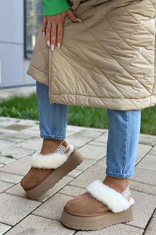 Замшевые женские слиперы с мехом UGG Funkette Platform