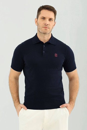 Мужское тёмно-синее поло Brunello Cucinelli premium   