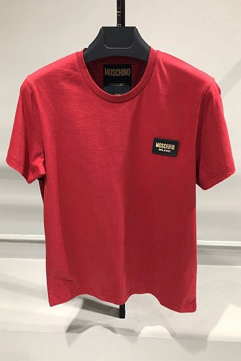 Мужская бордовая футболка Moschino logo-patch   