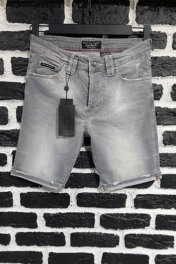 Серые джинсовые шорты Philipp Plein skull   