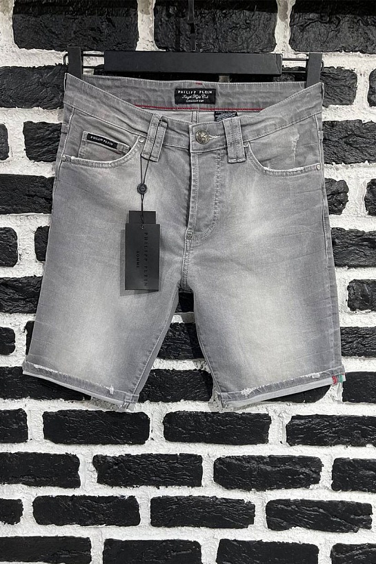 Серые джинсовые шорты Philipp Plein skull
