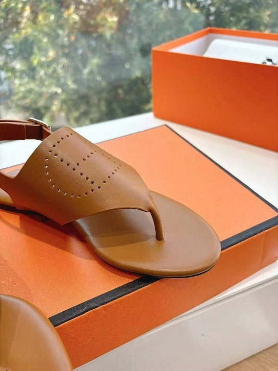 Женские кожаные сандалии Hermes Premium - Brown