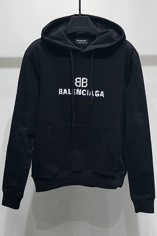 Чёрное оверсайз худи Balenciaga Pixel Logo