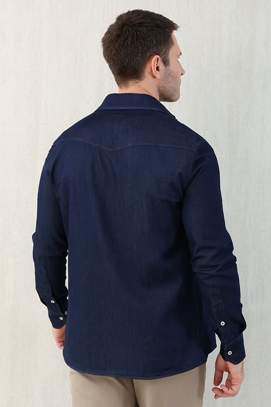 Мужская тёмно-синяя рубашка Brunello Cucinelli Premium