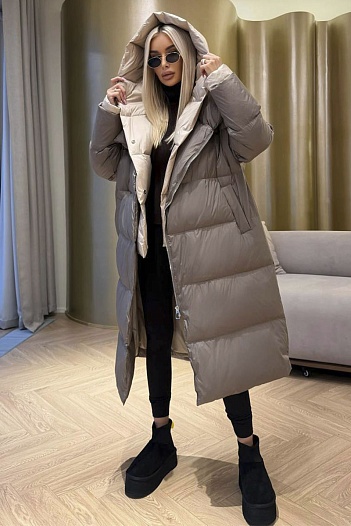 Женский пуховик с капюшоном Max Mara premium - Brown   