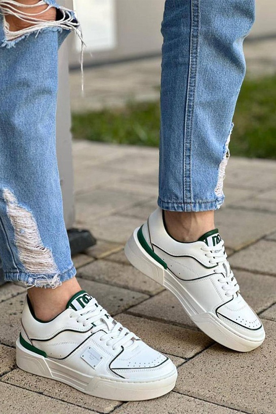 Женские кожаные кроссовки Dolce & Gabbana New Roma - White / Green