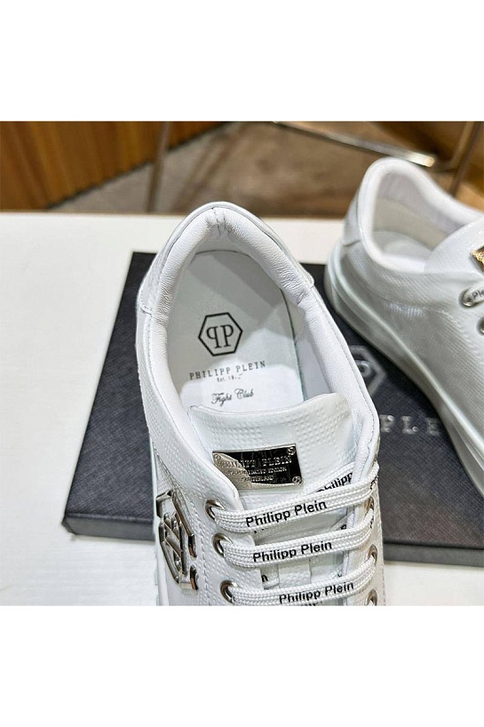 Мужские кожаные кроссовки Philipp Plein белого цвета
