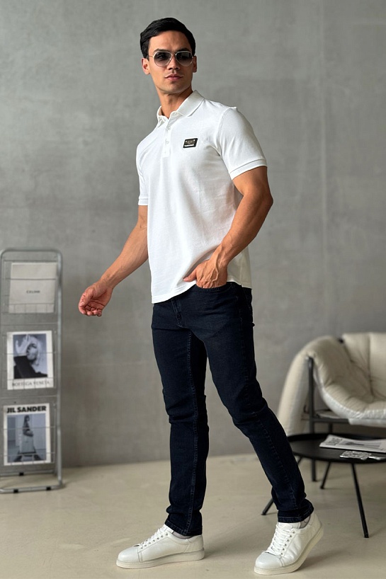 Мужское белое поло Dolce & Gabbana logo-plaque