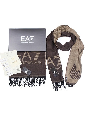 Брендовый коричневый шарф с логотипом Emporio Armani 7 185x35 см   