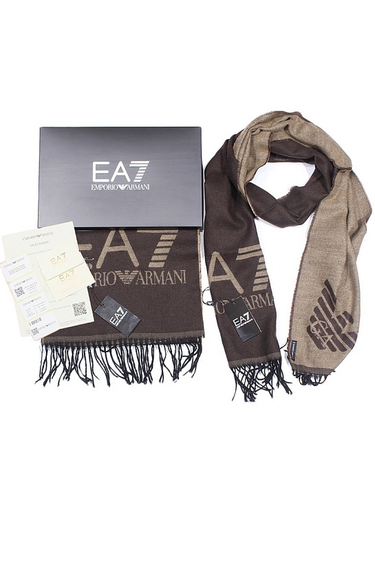 Брендовый коричневый шарф с логотипом Emporio Armani 7 185x35 см