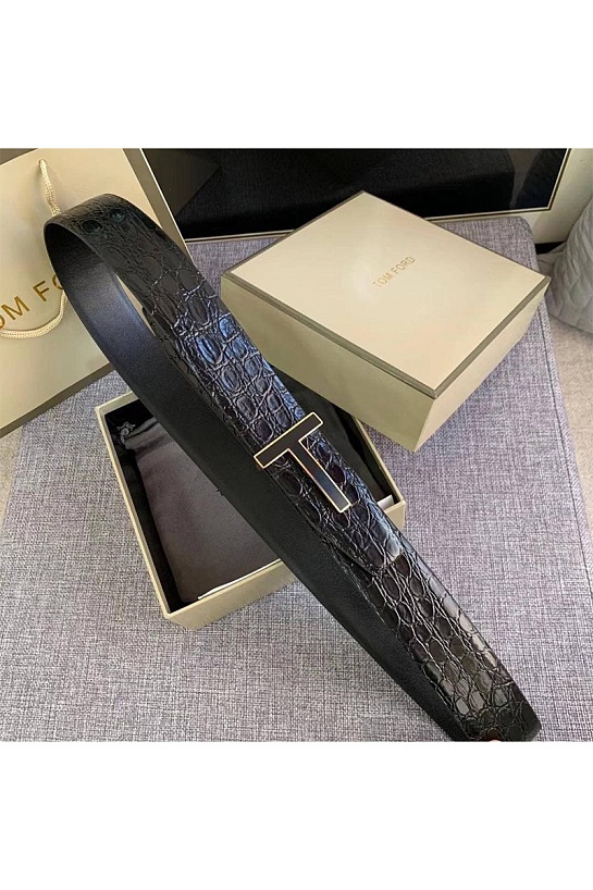 Кожаный чёрный ремень Tom Ford (ширина 3.8 см, длина 110 см)