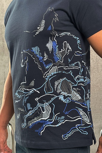 Мужская тёмно-синяя футболка Hermes   