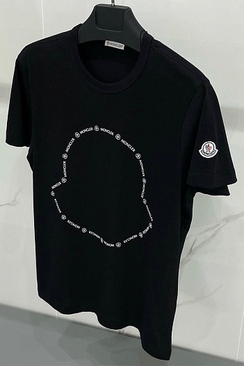 Чёрная брендовая футболка Moncler Logo Outline   