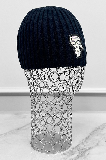 Мужская шапка тёмно-синего цвета Karl Lagerfeld logo-patch   